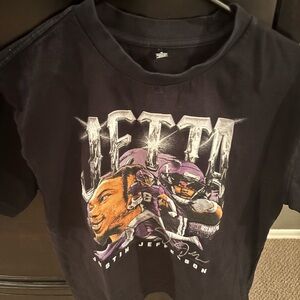 Black and Purple Short Sleeve Tee with Graphic Design